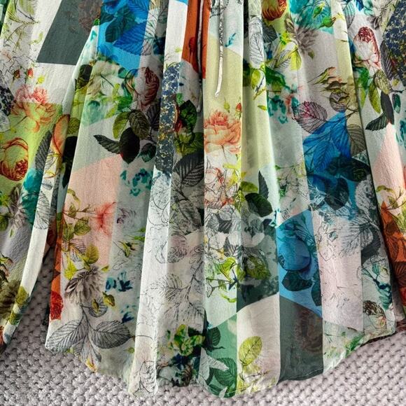 LEIFSDOTTIR Top Women 4 Green Silk Floral Catappa Blouse Crew Neck Ballon Sleeve - Picture 5 of 16